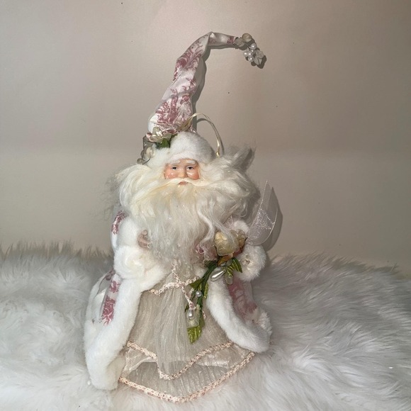 Vintage Dillard's Trimmings Pink Santa Figurine w/ Box Shabby Chic Toile - Picture 2 of 16
